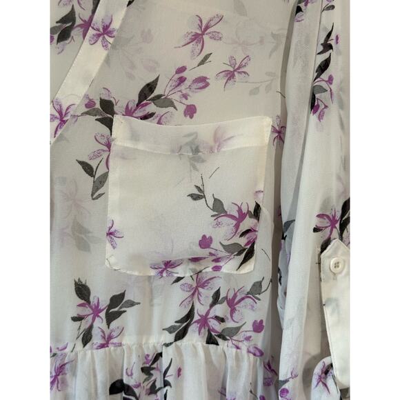 Torrid Size 2X White Emma Babydoll Top Tunic Purple Floral Semi Sheer Fairy - Picture 4 of 9